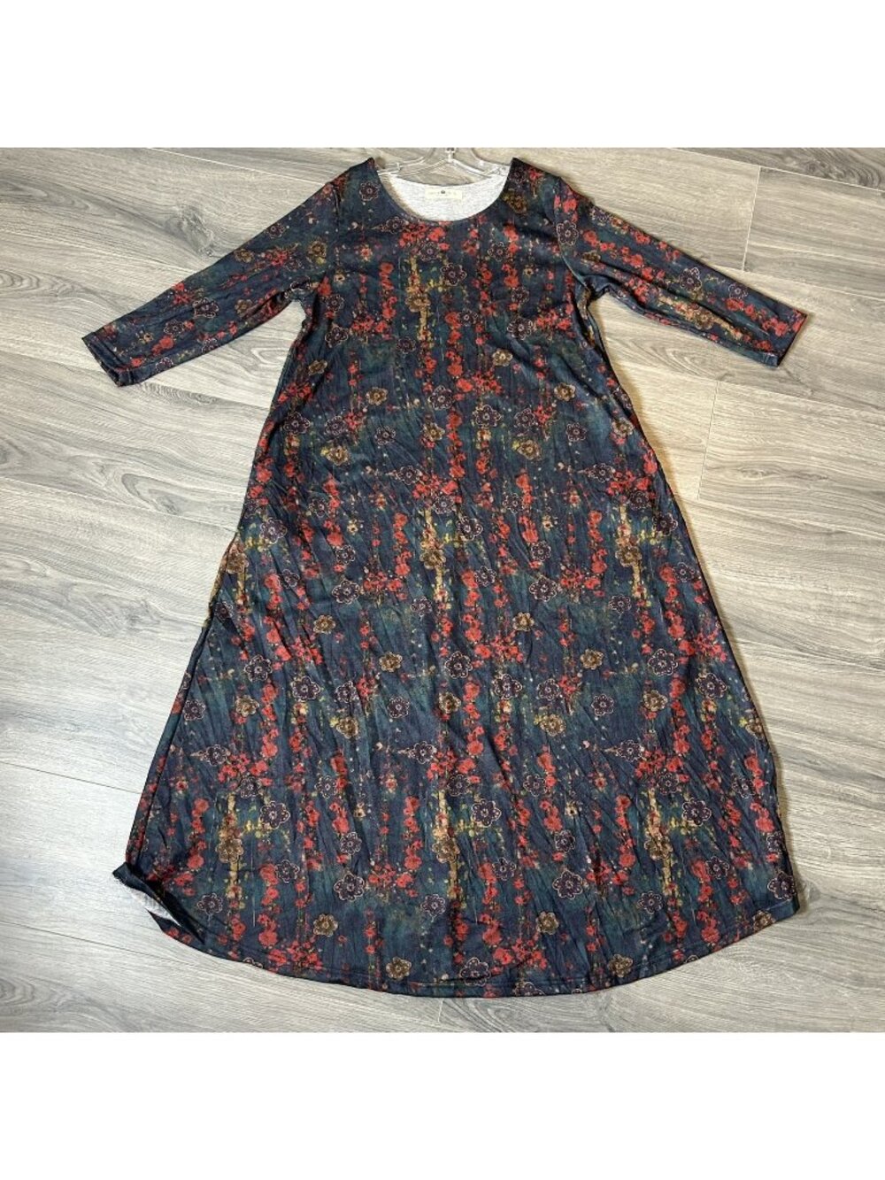 Natural Life Dress Womens L Dark Romance Floral Jersey Maxi Pockets Boho Swing